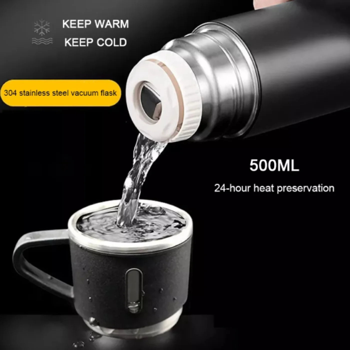 3-Cup 500ML Double-Layer Stainless Steel Vacuum Flask Set